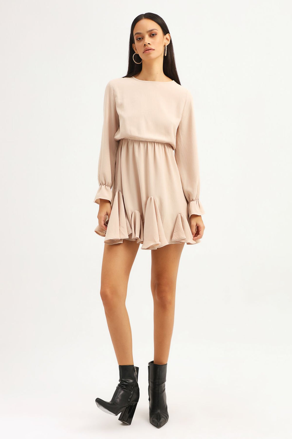 Ruffle Midi Dress Beige