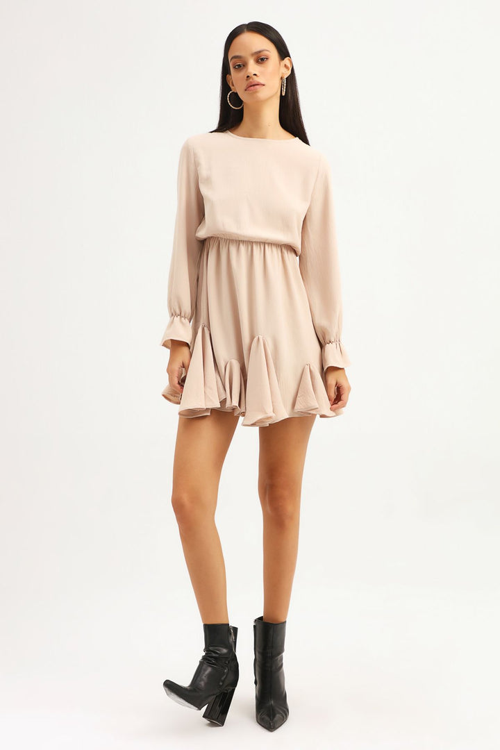 Ruffle Midi Dress Beige