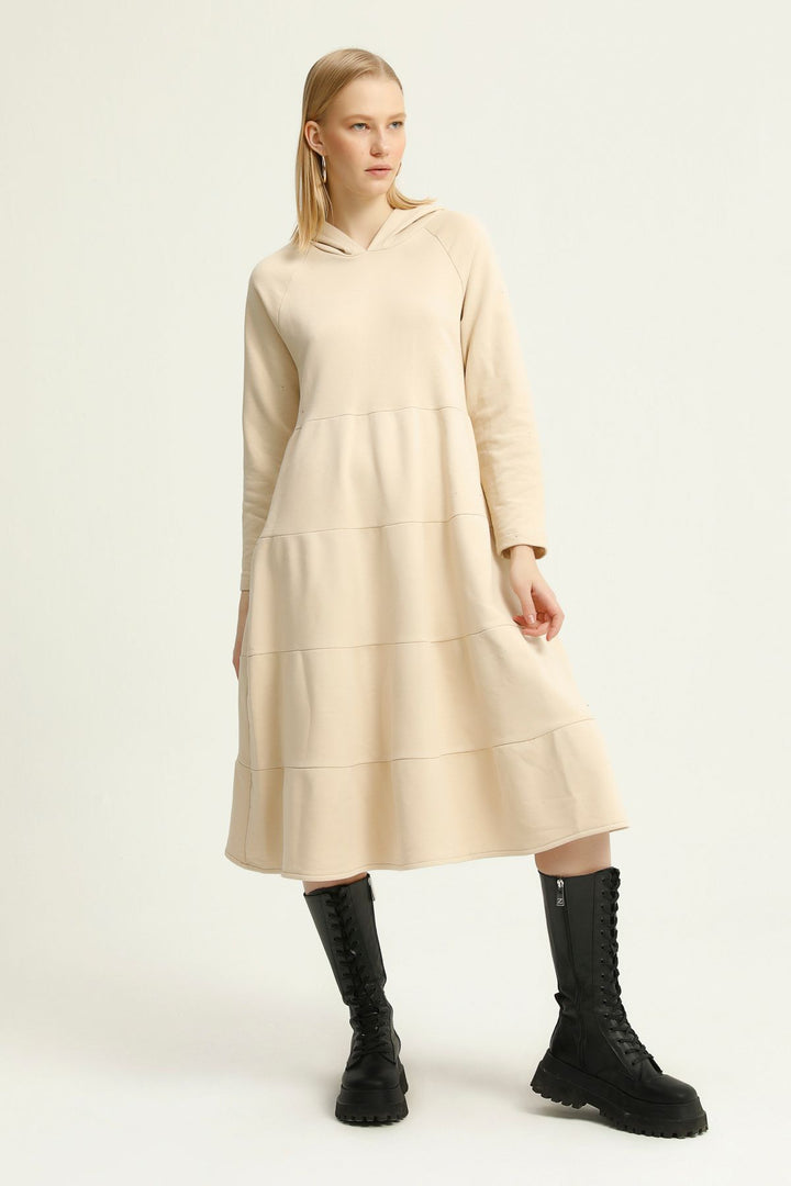 Hooded Sweatshirt Dress Beige