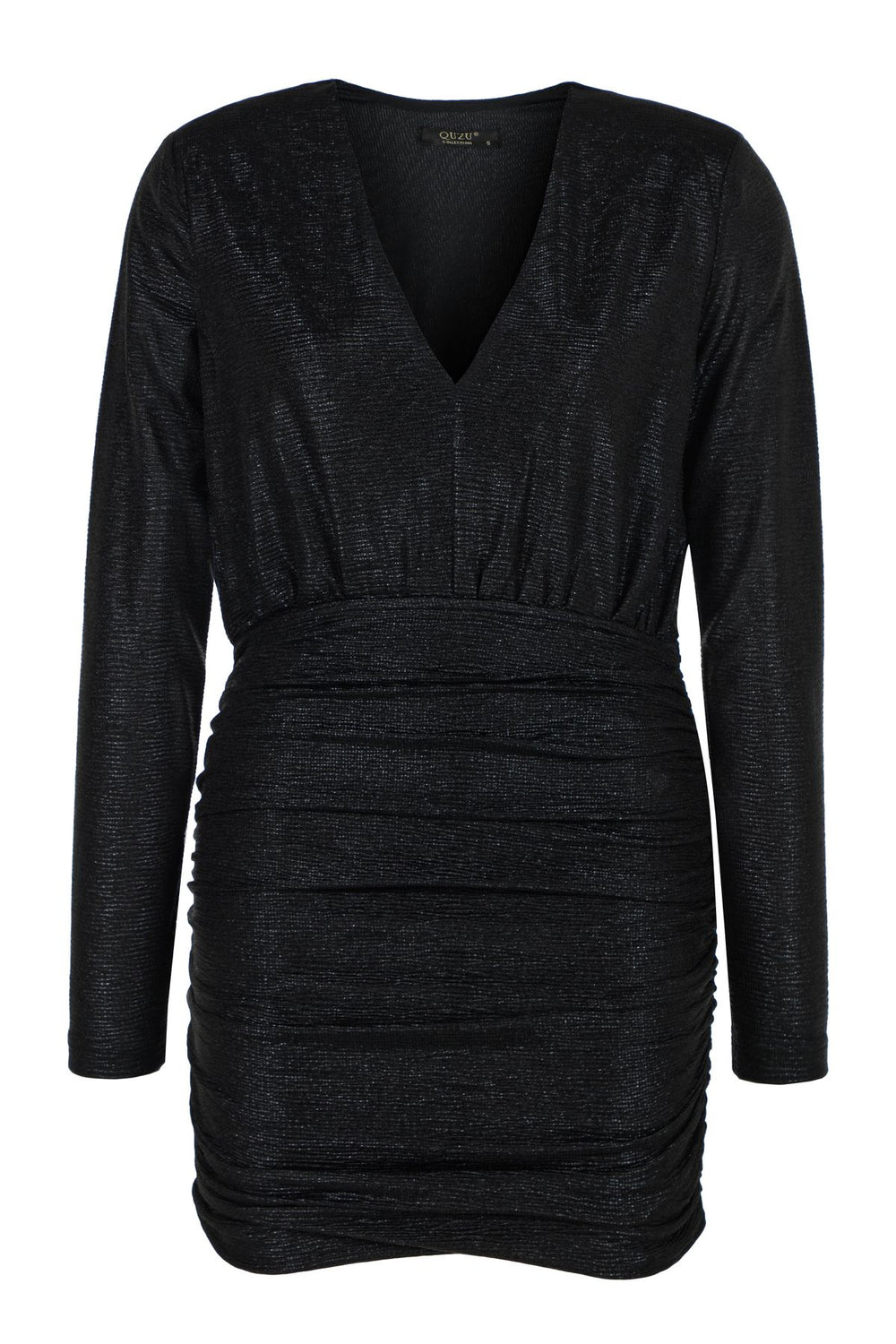 V Neck Pleated Dress Black