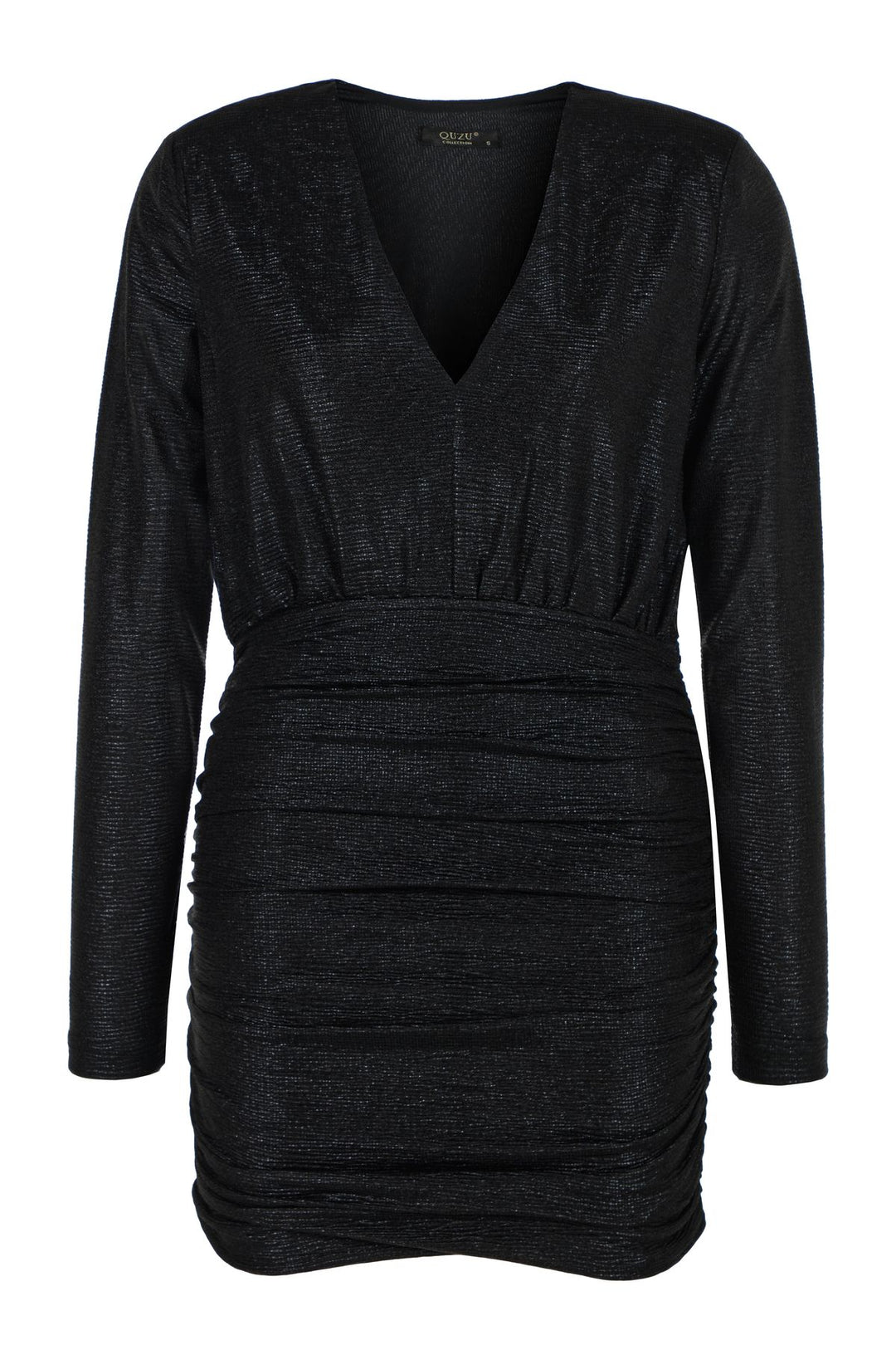 V Neck Pleated Dress Black