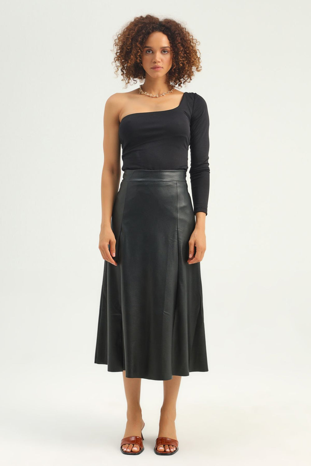 Leather Midi Skirt Black