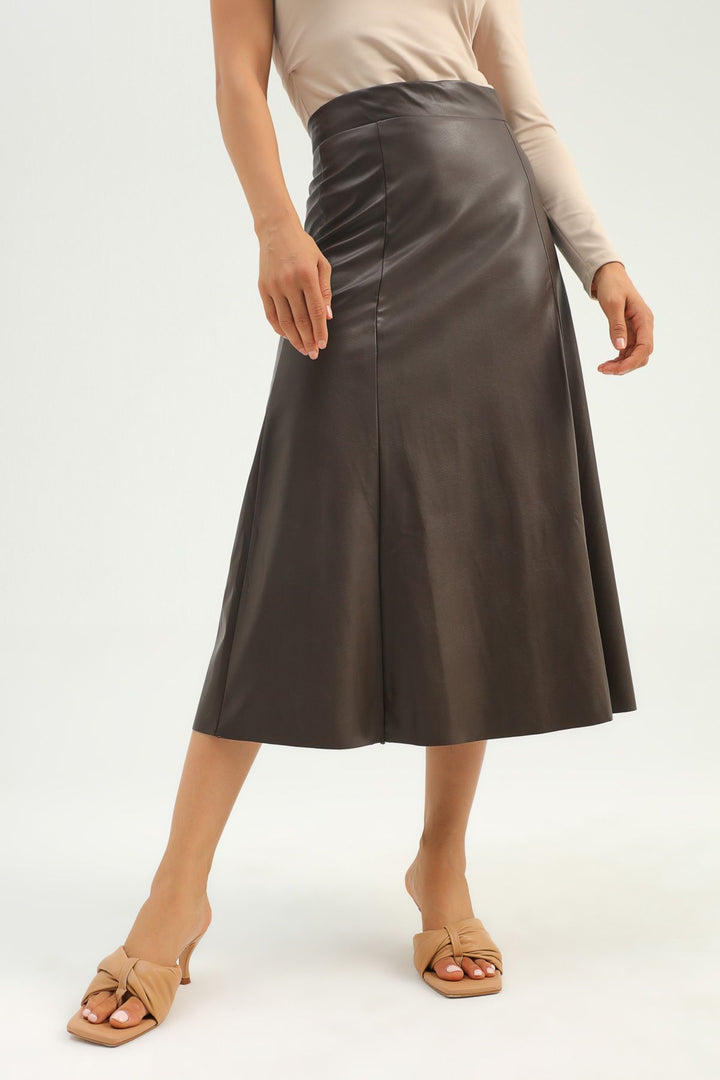 Leather Midi Skirt Brown