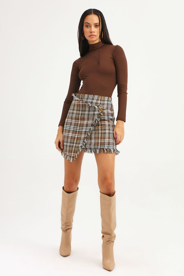 Tasseled Asymmetrical Skirt Brown