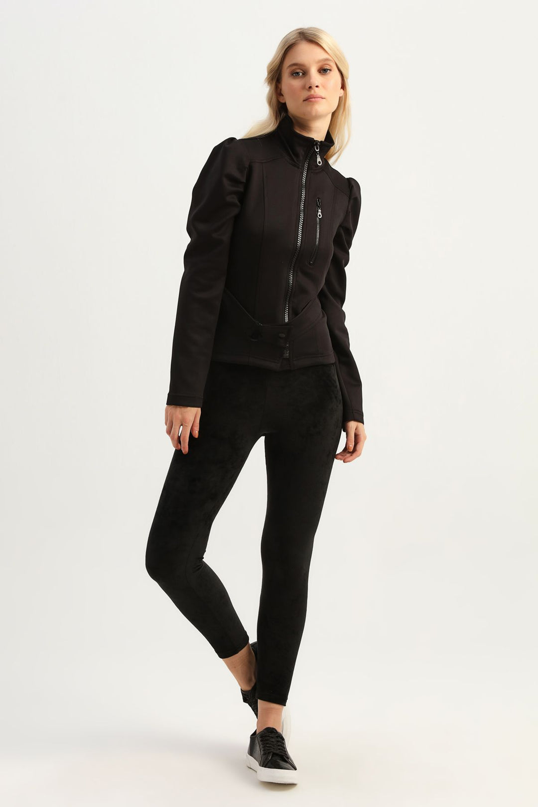 Belted Zipper Jacket Black