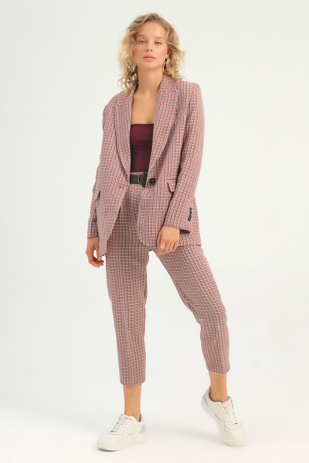 Striped Single Button Blazer Jacket Lilac