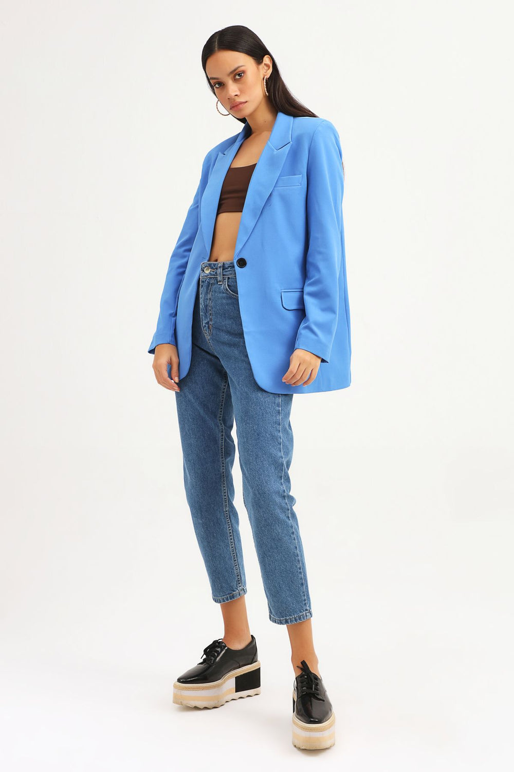 Single Button Blazer Jacket Blue