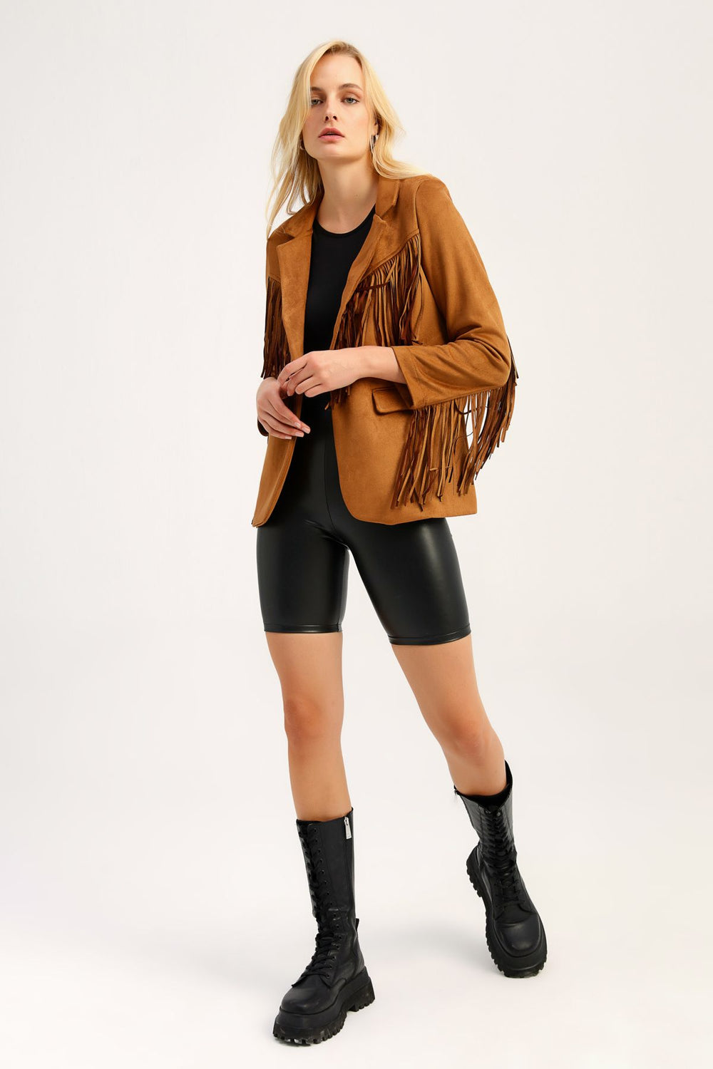 Tasseled Suede Blazer Jacket Tan