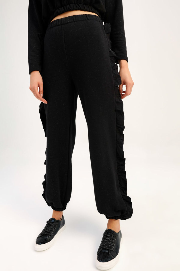 Frilly Jogger Tracksuit Black