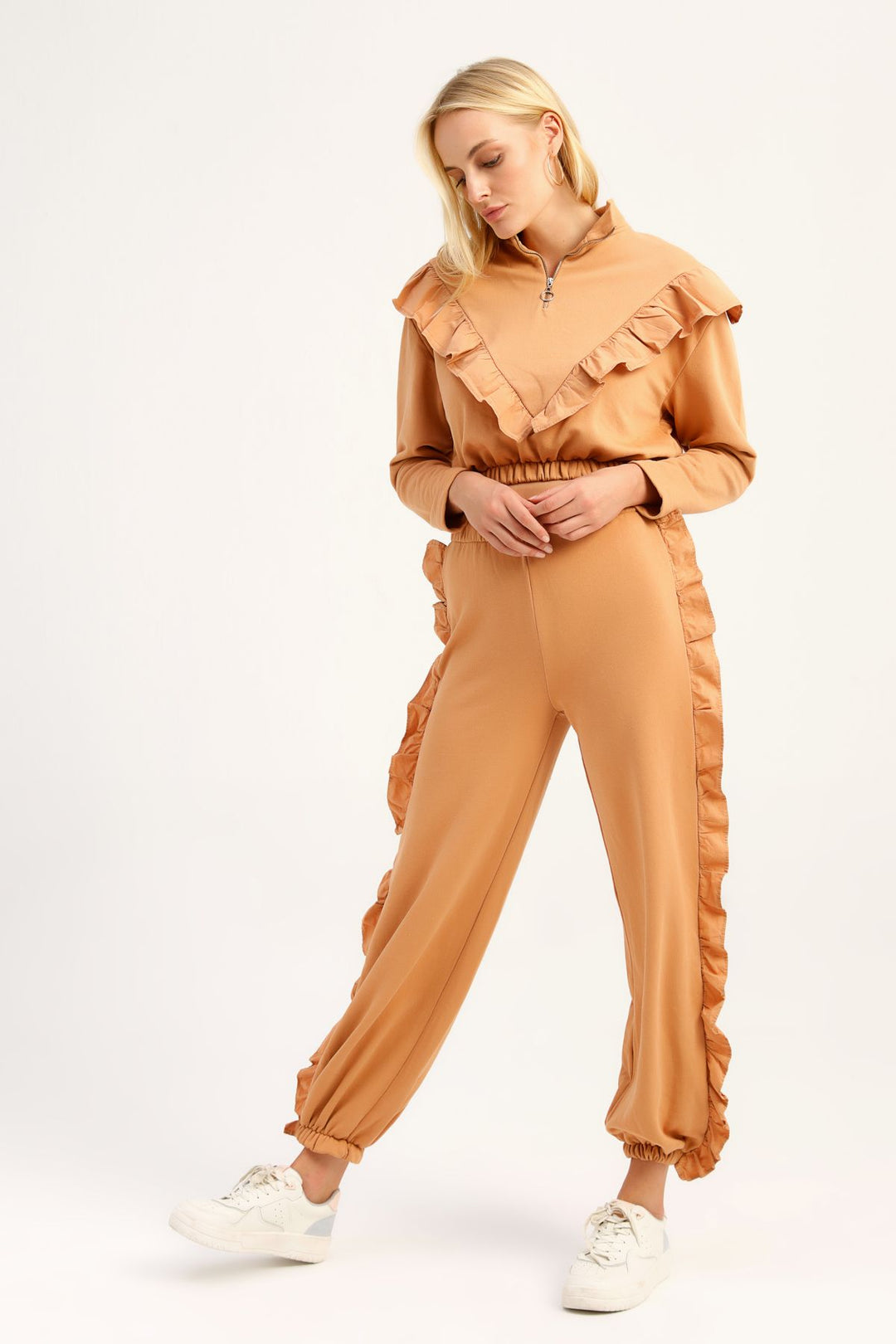 Frilly Jogger Tracksuit Camel