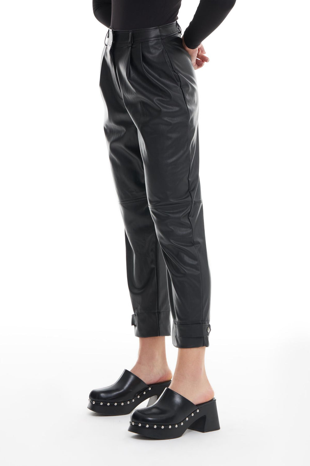 Leather Jogger Black With Snap Legs