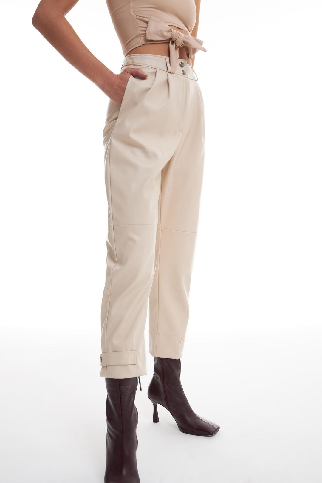 Leather Jogger Stone with Snap Snap Leg