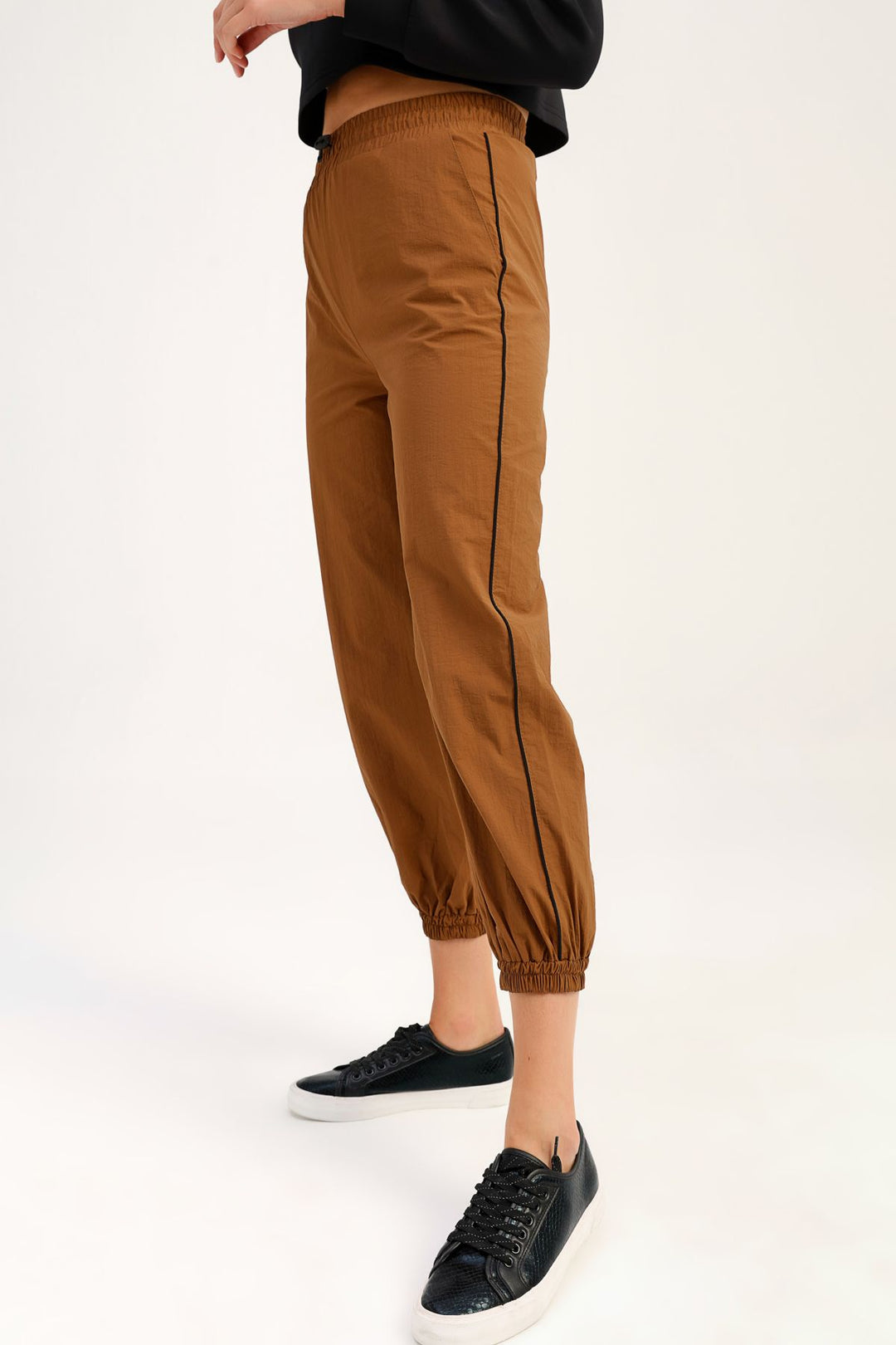 Elastic Tie Waist Jogger Pants Camel