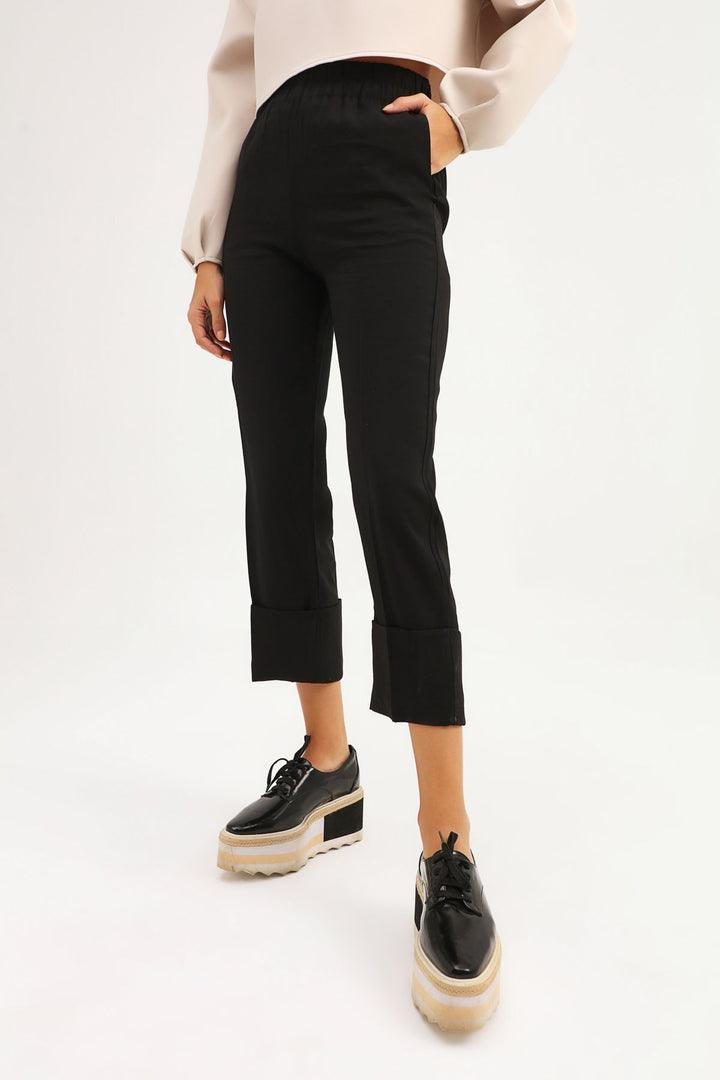 Beli Lastikli Duble Paça Pantolon Siyah