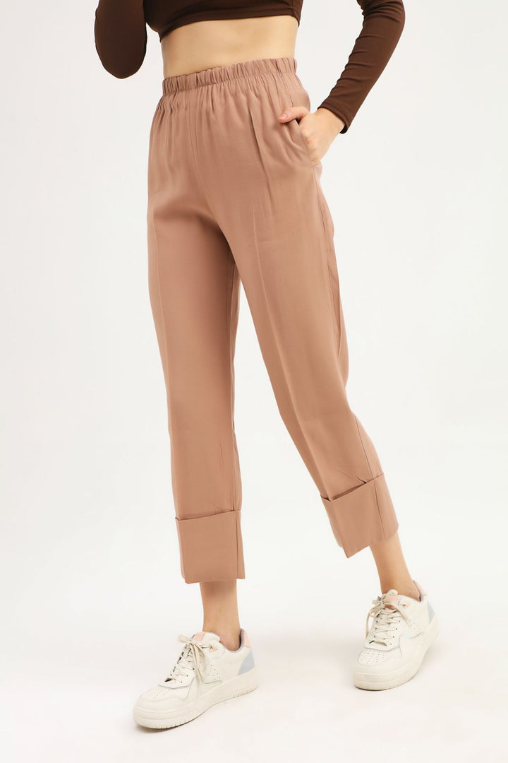 Beli Lastikli Duble Paça Pantolon Camel