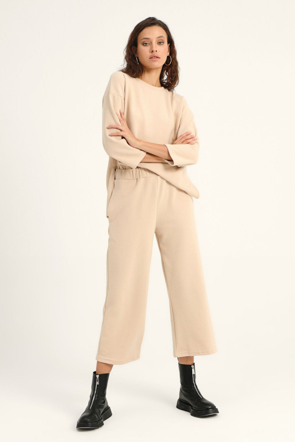 Elastic Waist Wide Leg Tracksuit Stone