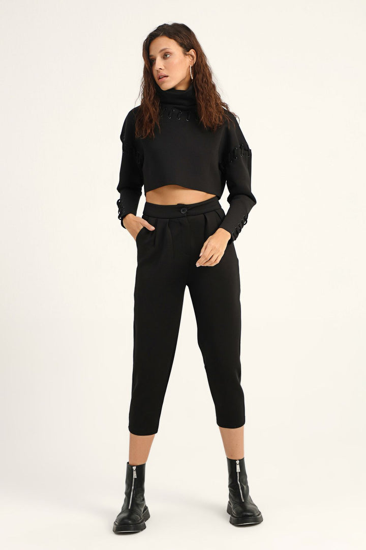 Diving Fabric Pleated Trousers Black