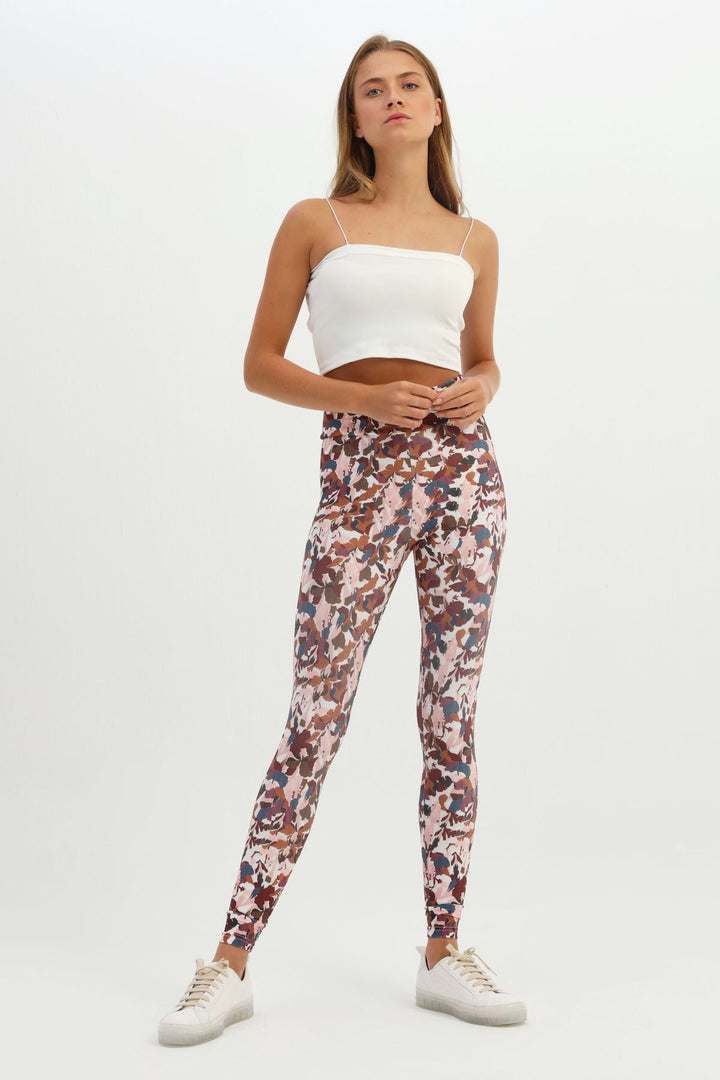 Patterned Waist Wrapped Sport Leggings Brown