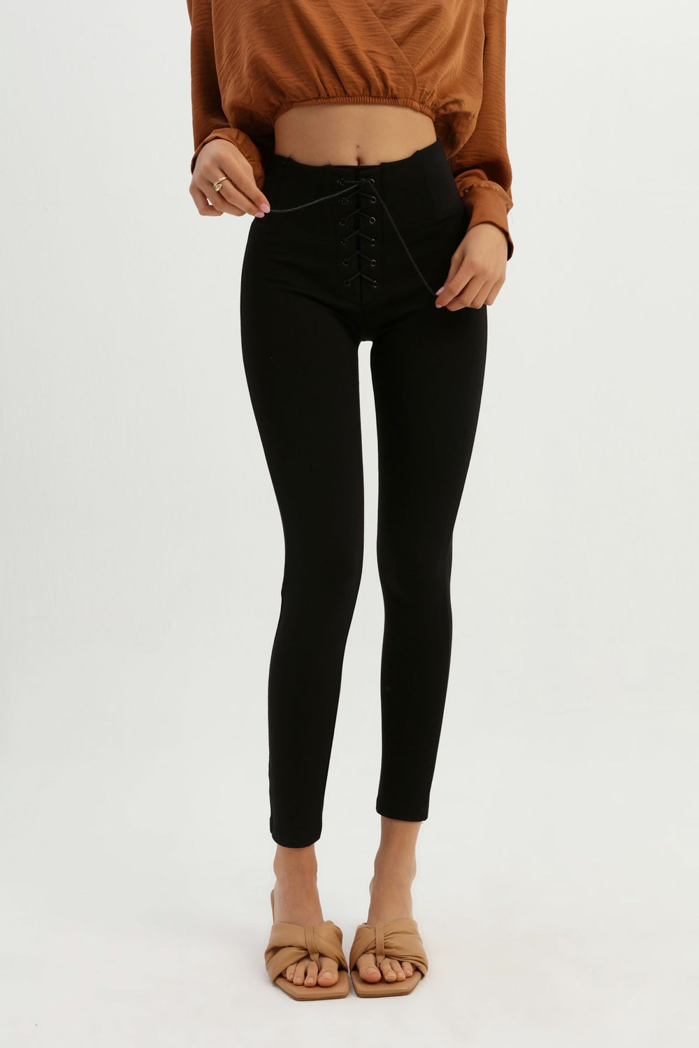 Lace Detailed High Waist Leggings Black