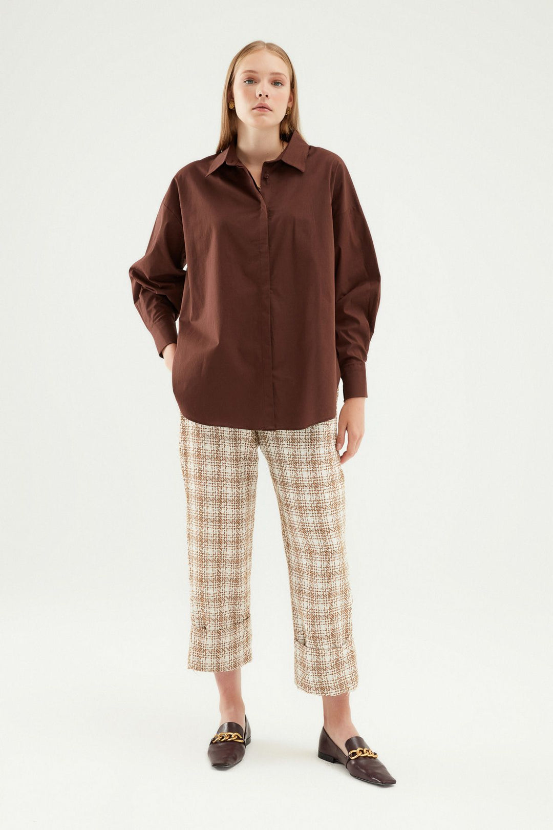 Oversize Basic Shirt Dark Brown