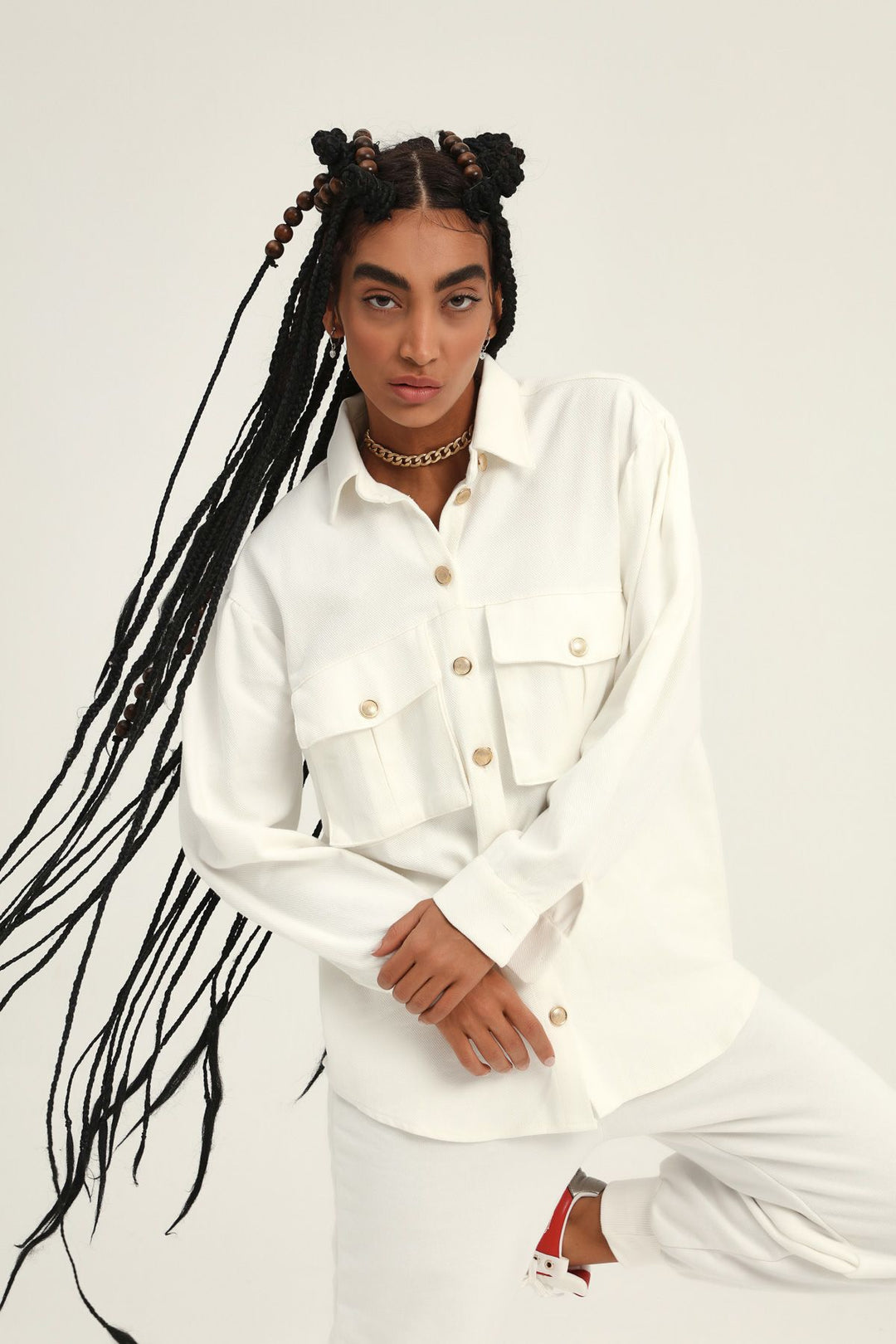 Balloon Sleeve Pocket Shirt White