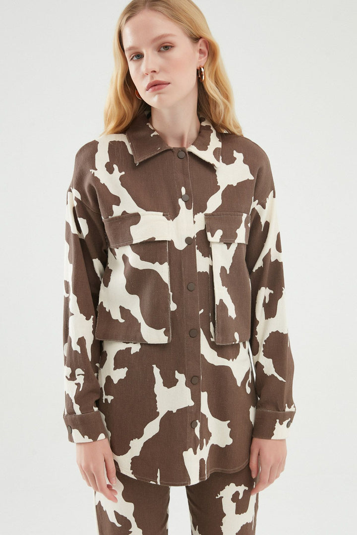 Patterned Gabardine Shirt Brown