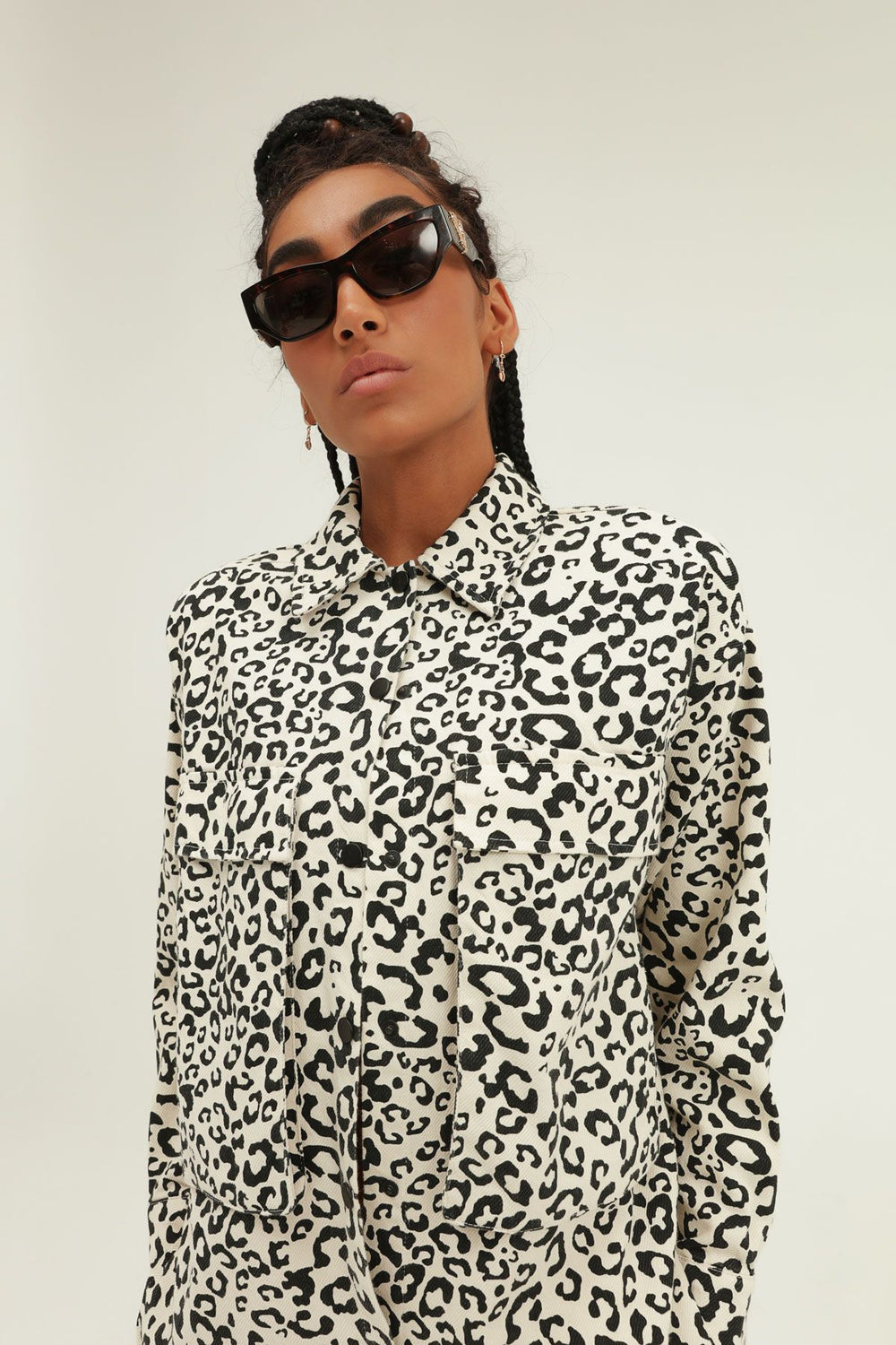 Leopard Patterned Shirt with Pockets Black