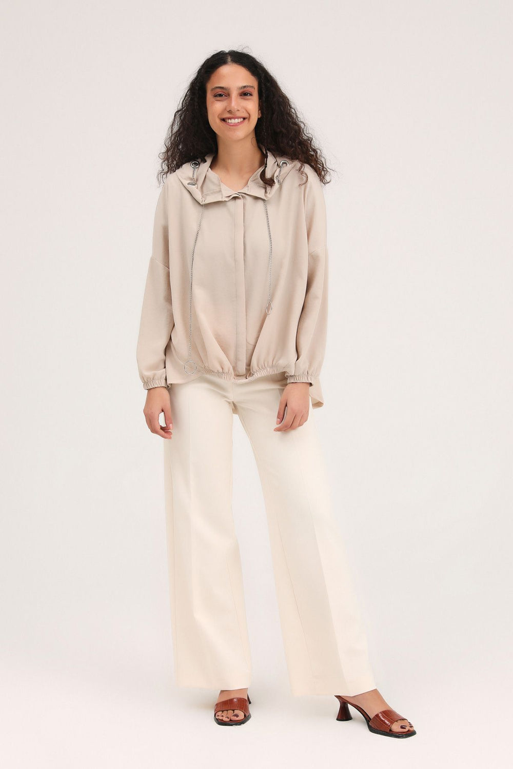 Hooded Oversize Shirt Beige