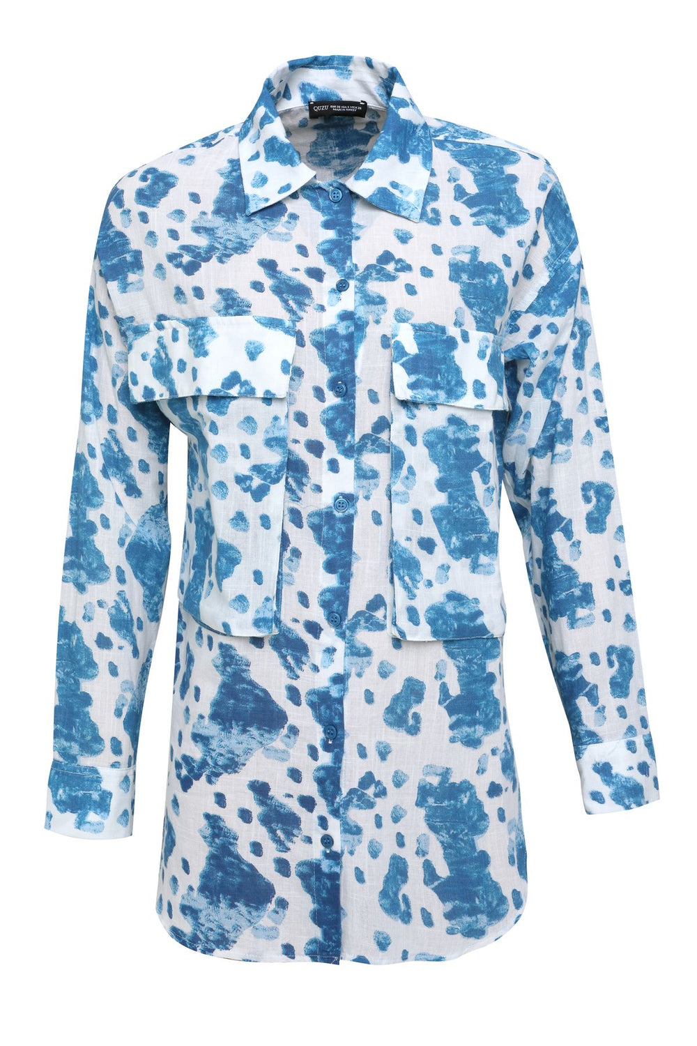 Patterned Pocket Oversized Shirt Blue