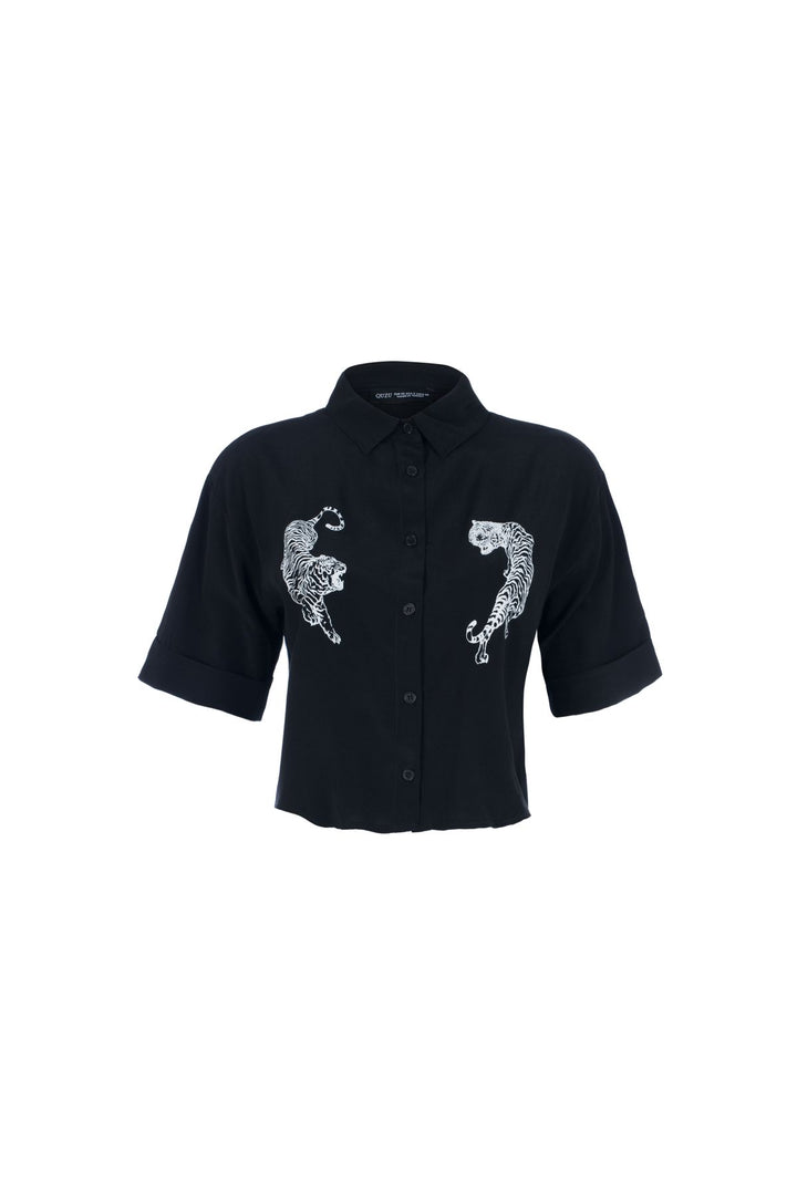Printed Crop Shirt Black