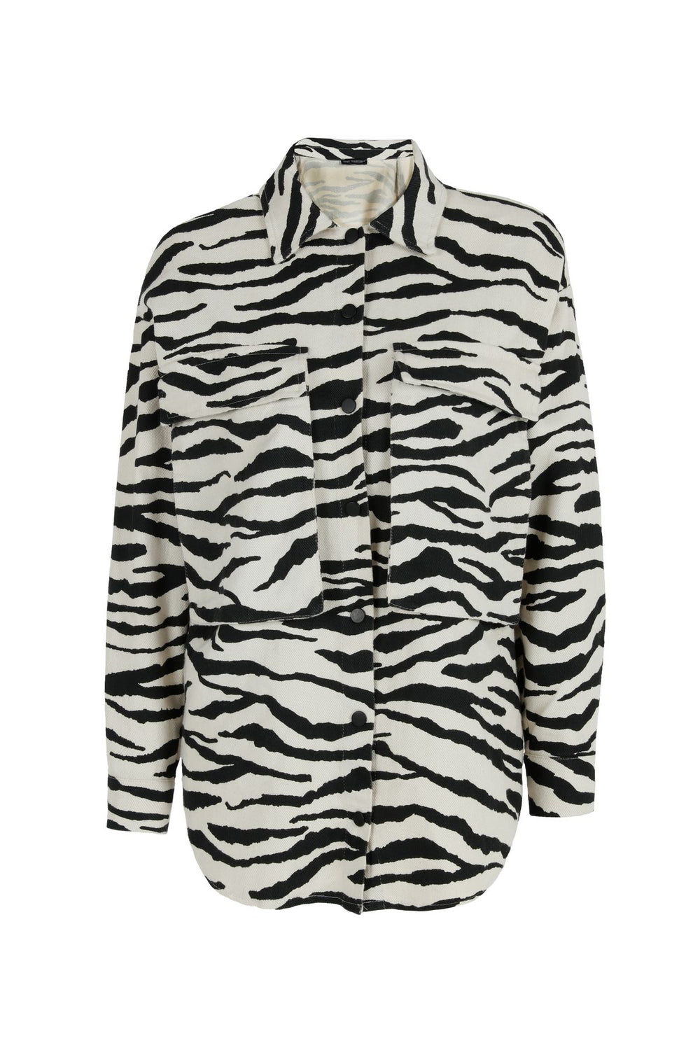Zebra Patterned Gabardine Shirt Black