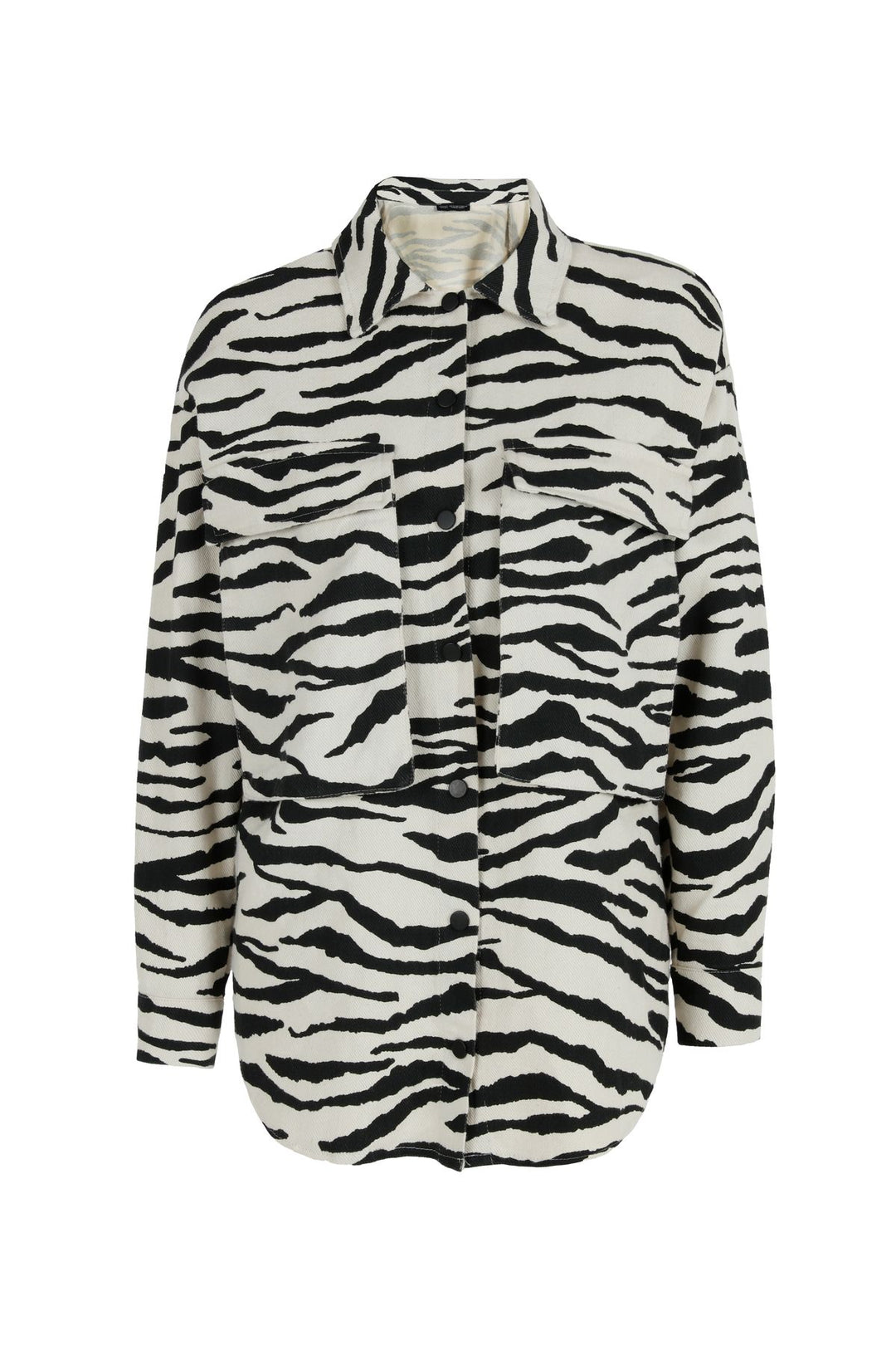 Zebra Patterned Gabardine Shirt Black