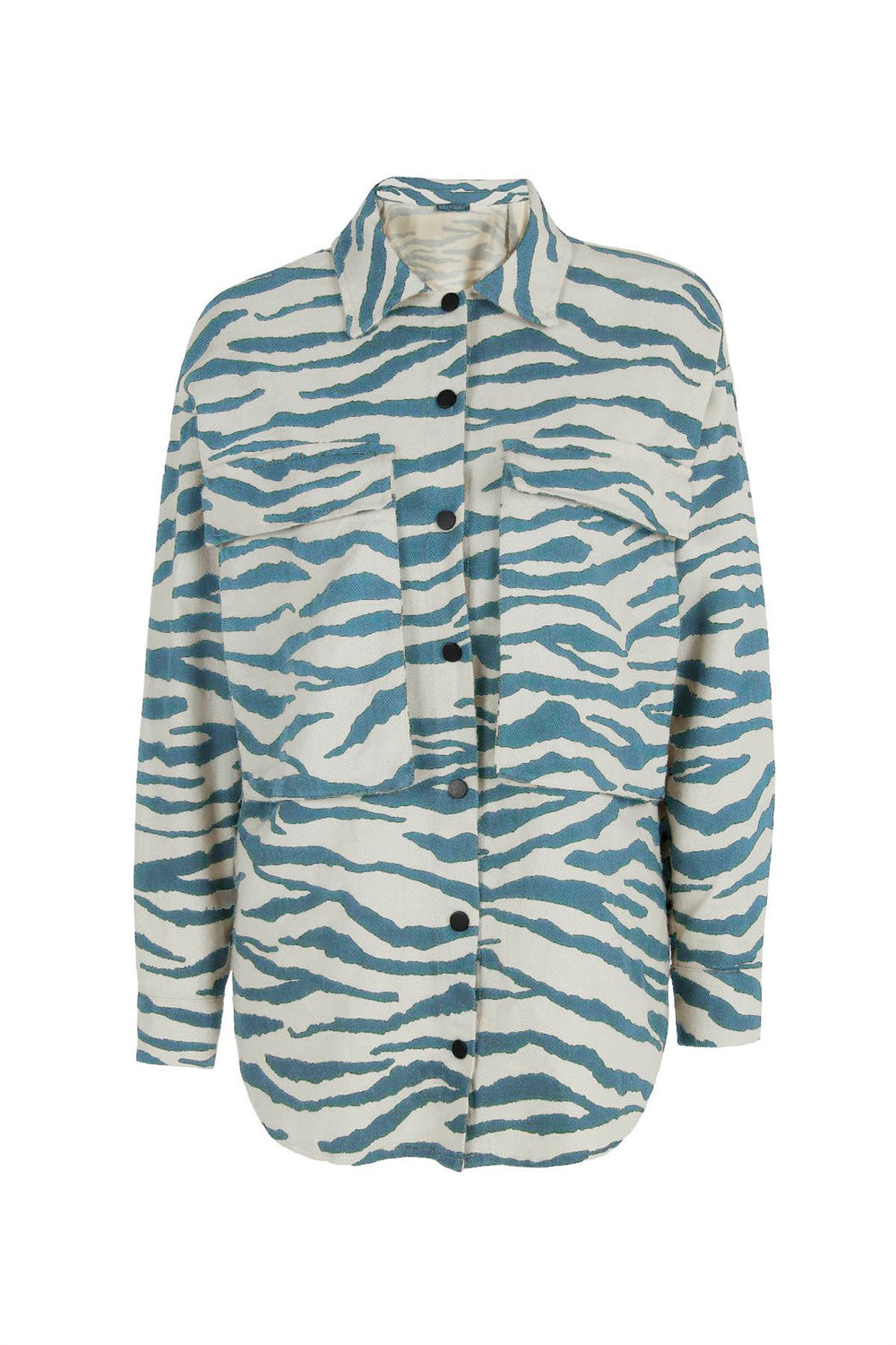 Zebra Patterned Gabardine Shirt Blue