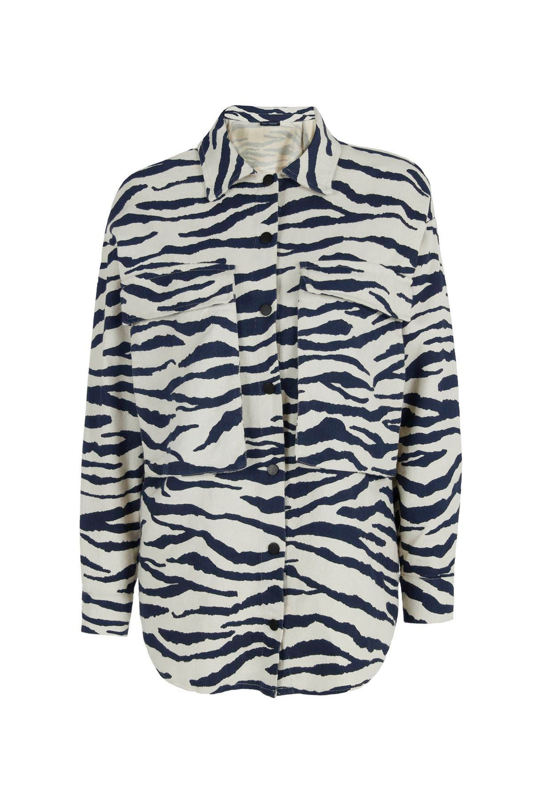 Zebra Patterned Gabardine Shirt Indigo