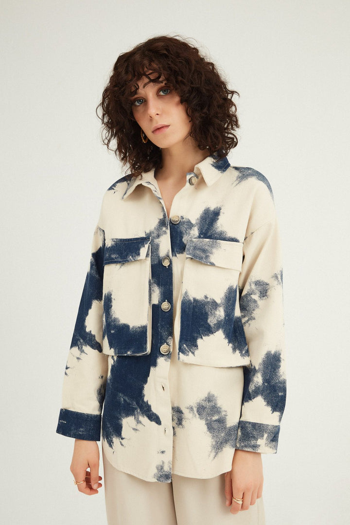 Patterned Pocket Gabardine Shirt Blue