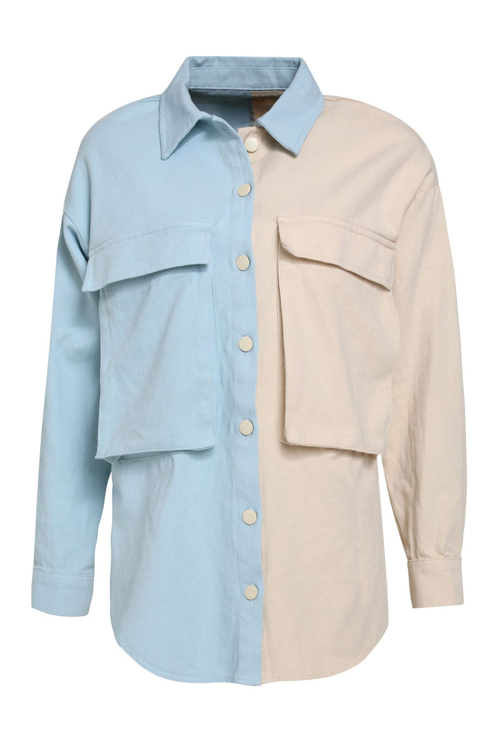 Two Color Pocket Gabardine Shirt Baby Blue
