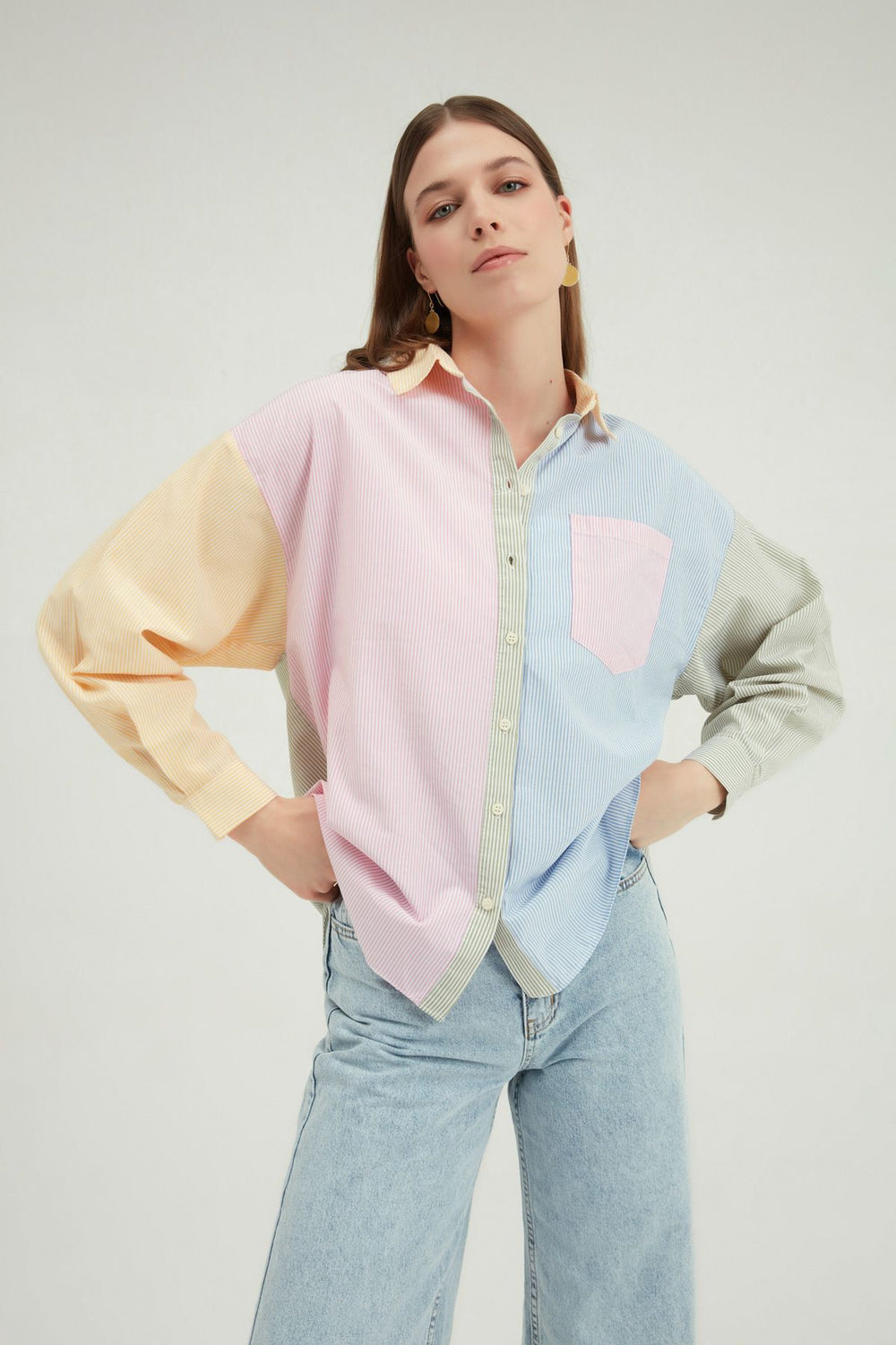 Striped Colorful Oversize Shirt Pink