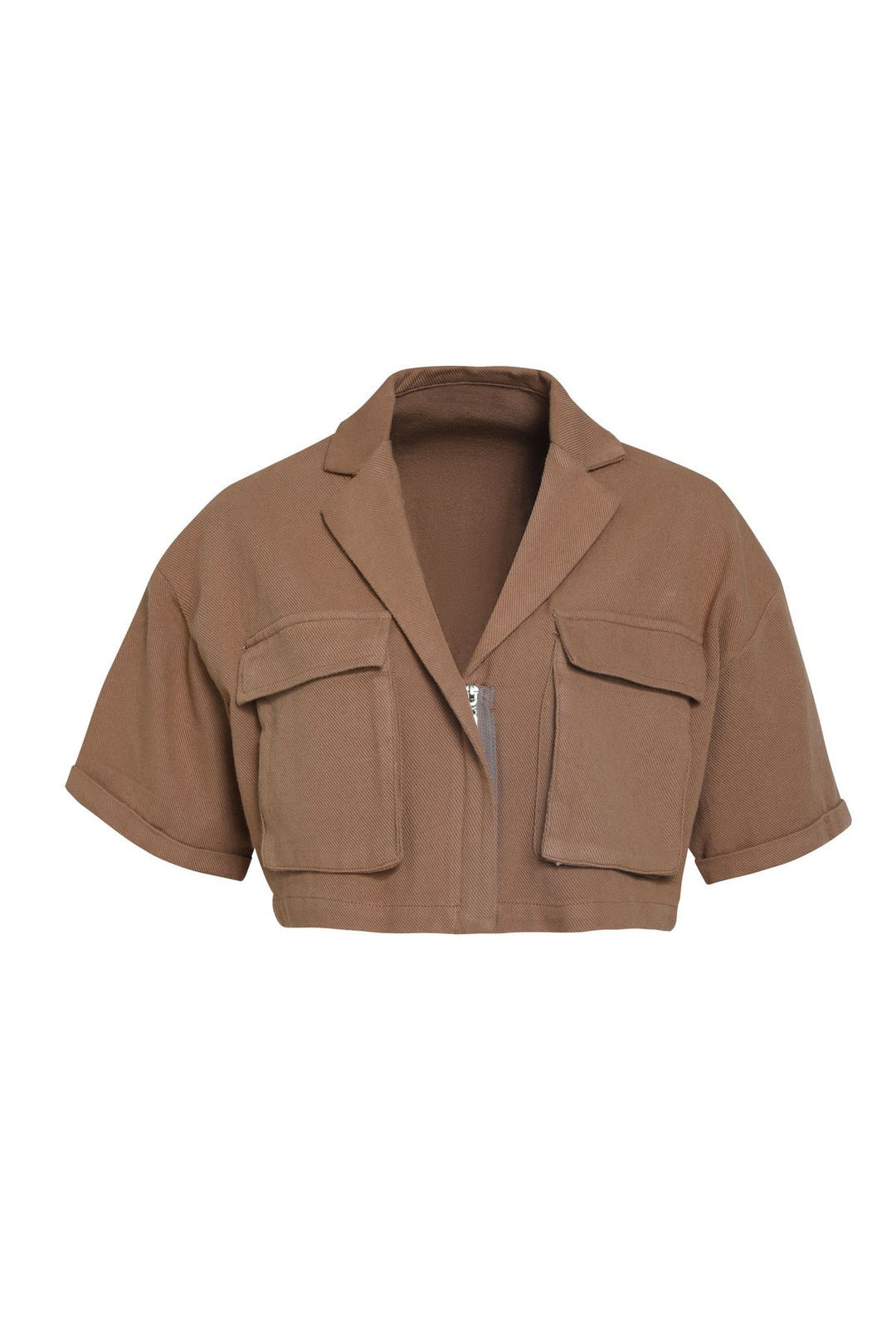 Zippered Crop Shirt Camel