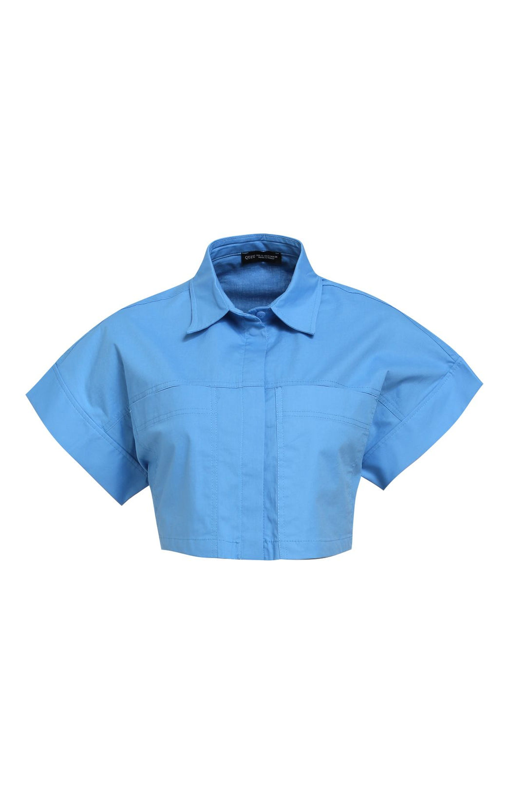 Pocket Detailed Crop Shirt Blue