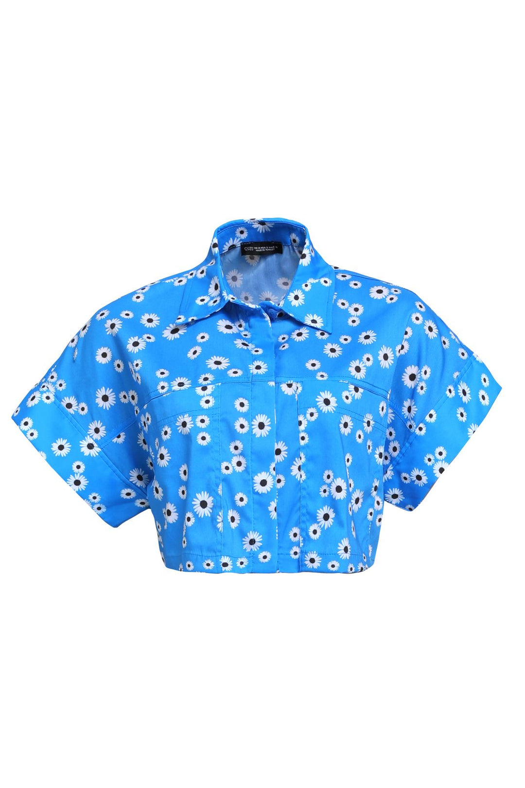 Çiçek Desenli Crop Gömlek Mavi