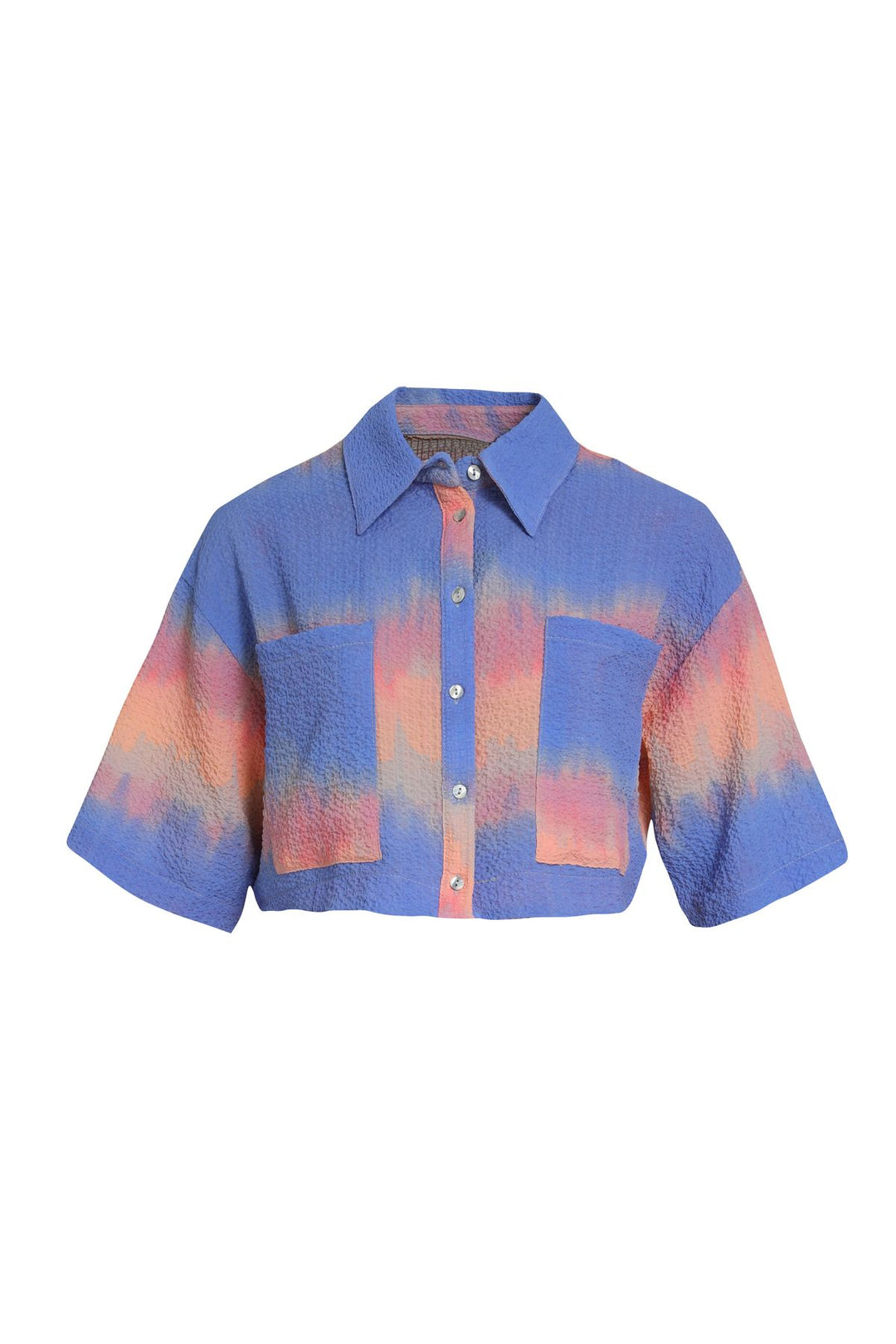 Batik Desenli Cepli Crop Gömlek İndigo