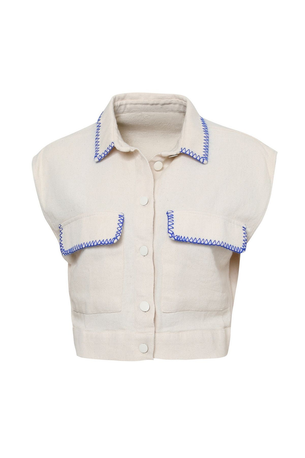 Embroidered Sleeveless Shirt Natural