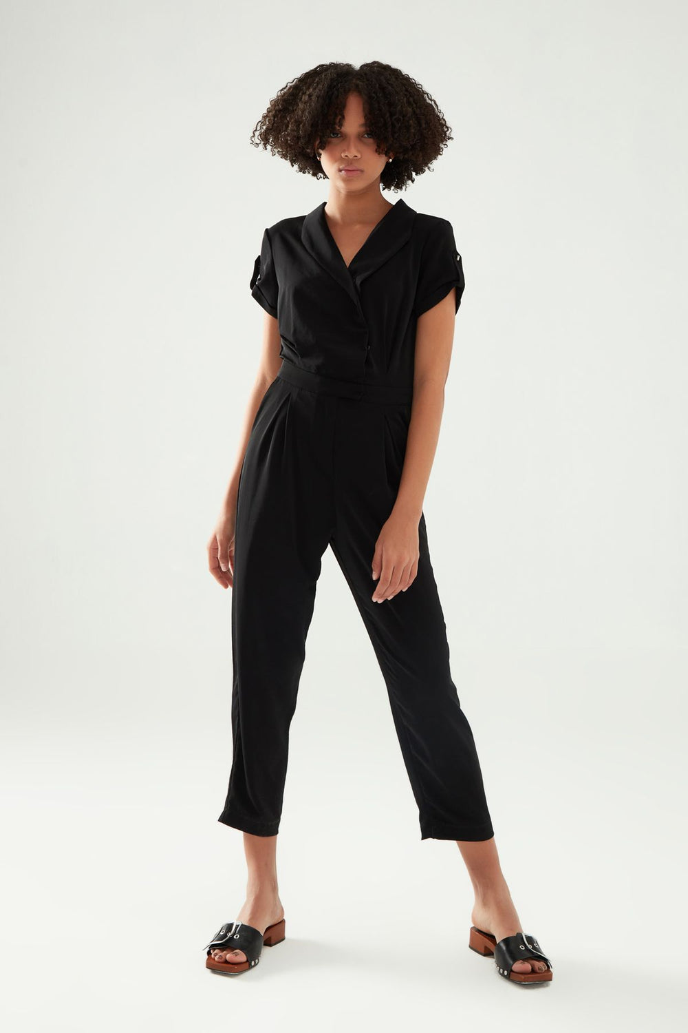 Double Breasted Collar Jumpsuit Black