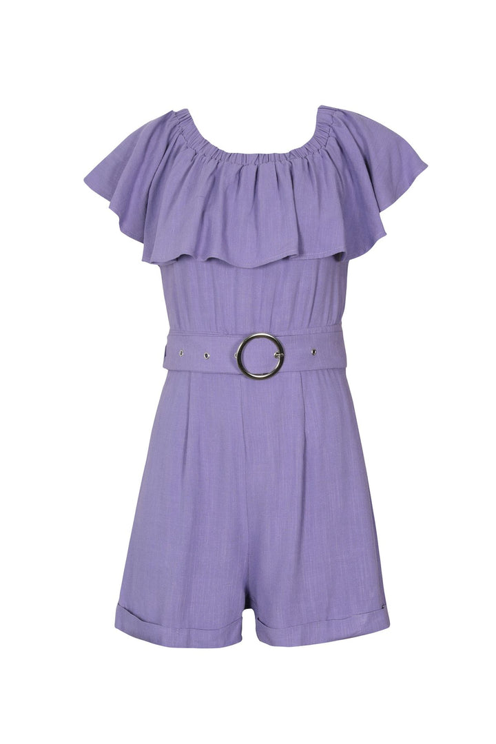 Flared Belted Mini Jumpsuit Lilac