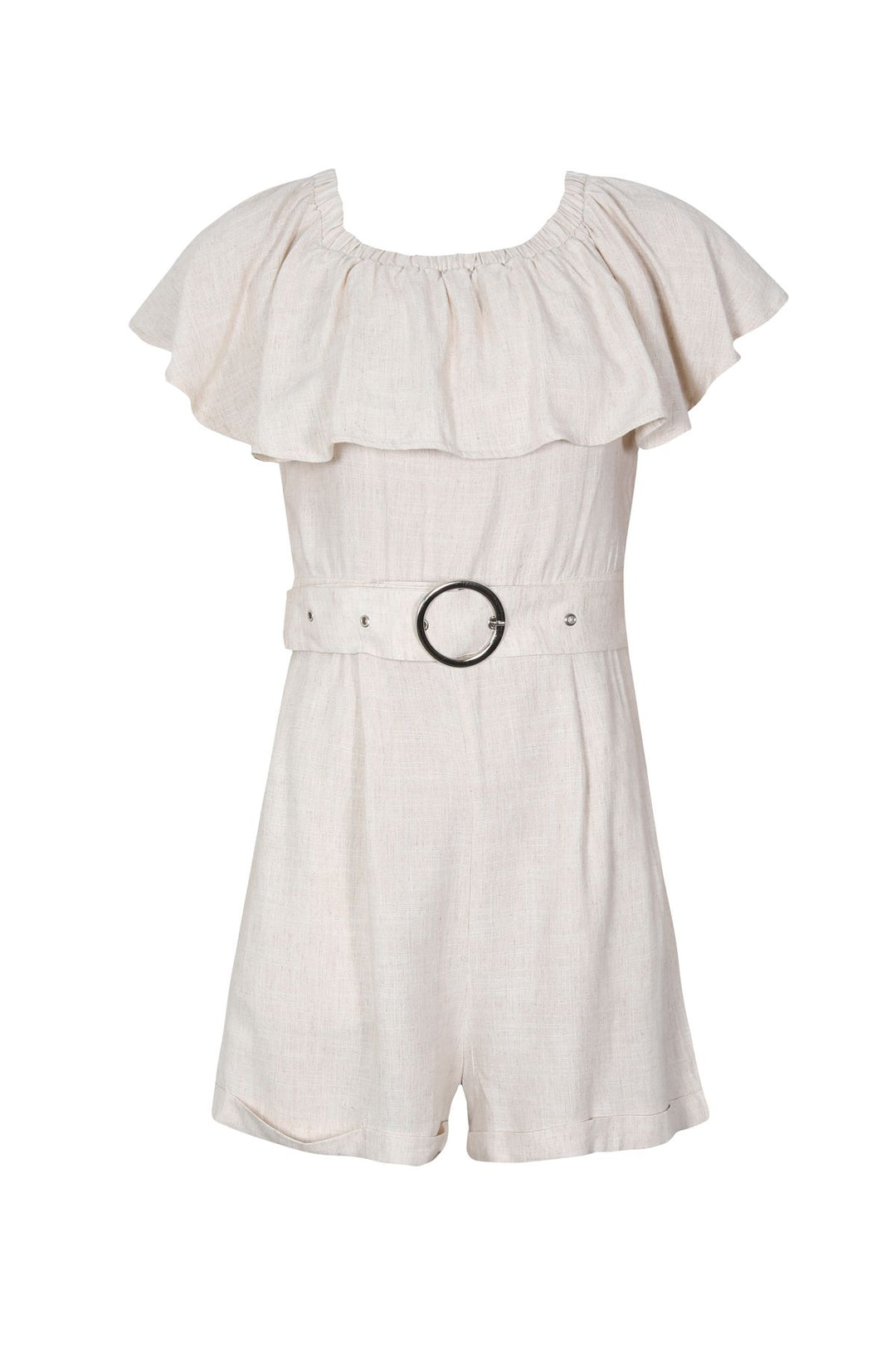 Volanlı Kemerli Mini Tulum Naturel