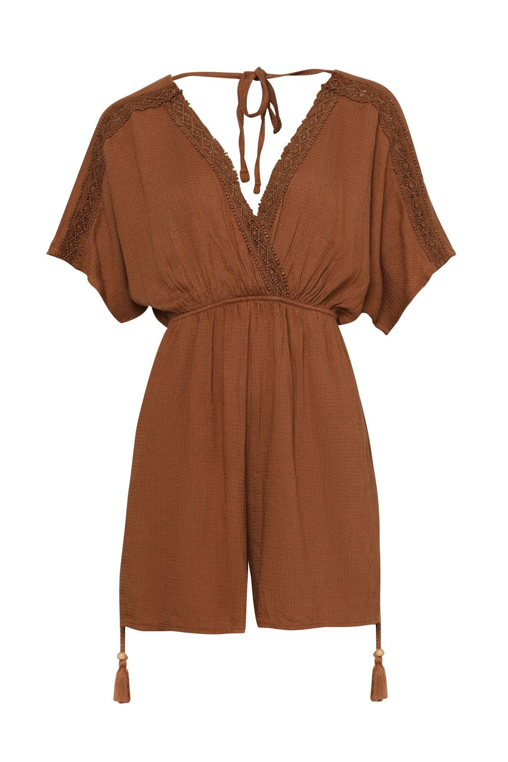 Double Breasted Guipure Linen Jumpsuit Brown
