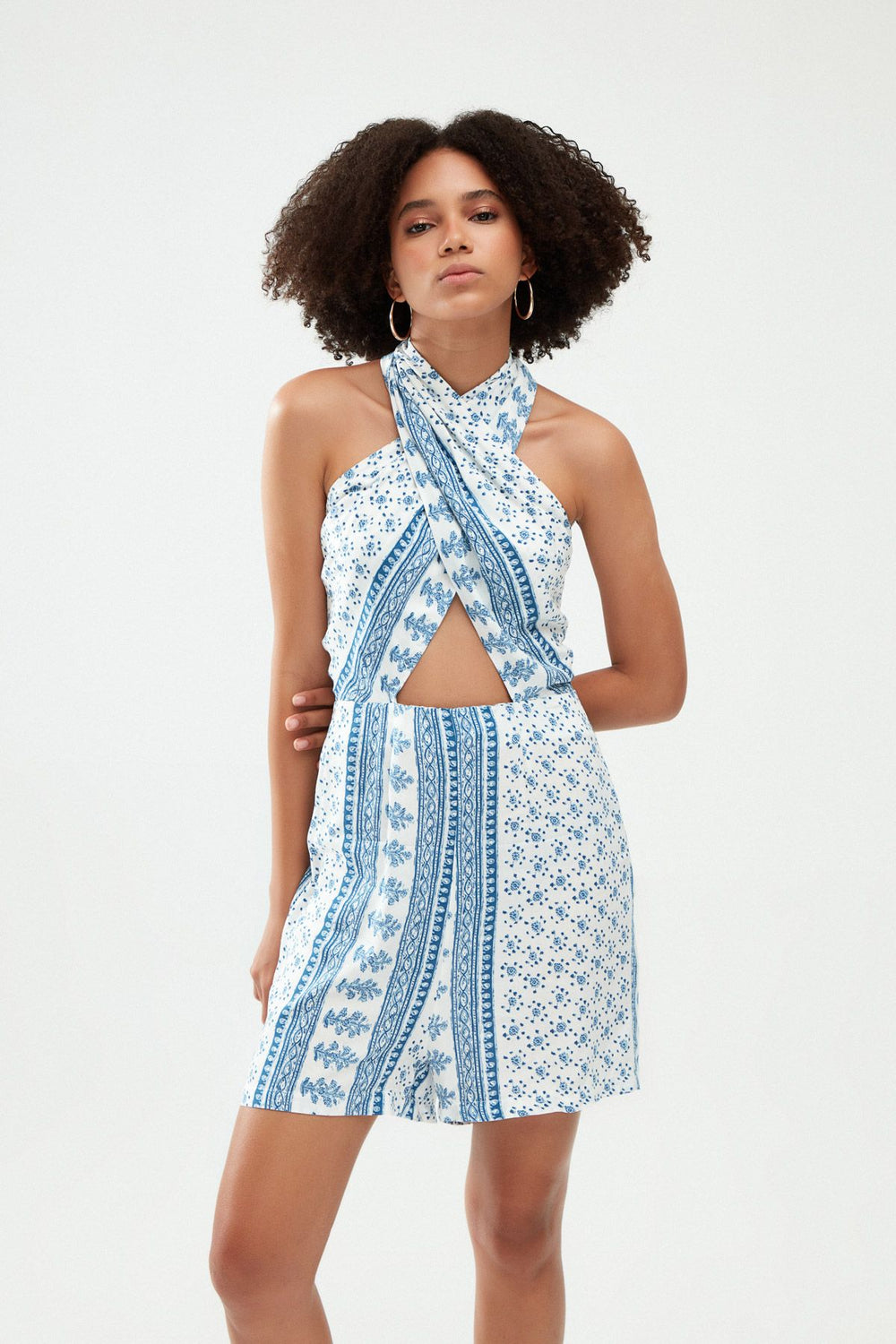 Halterneck Shorts Jumpsuit Blue