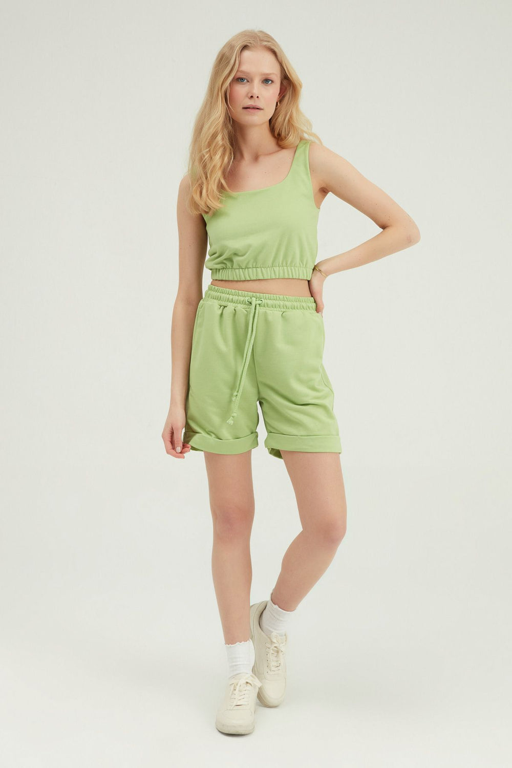 Elastic Waist Shorts Green