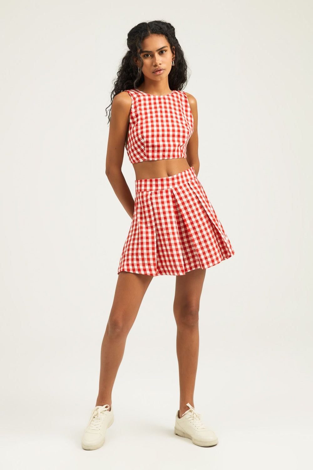 Plaid Pleated Shorts Red