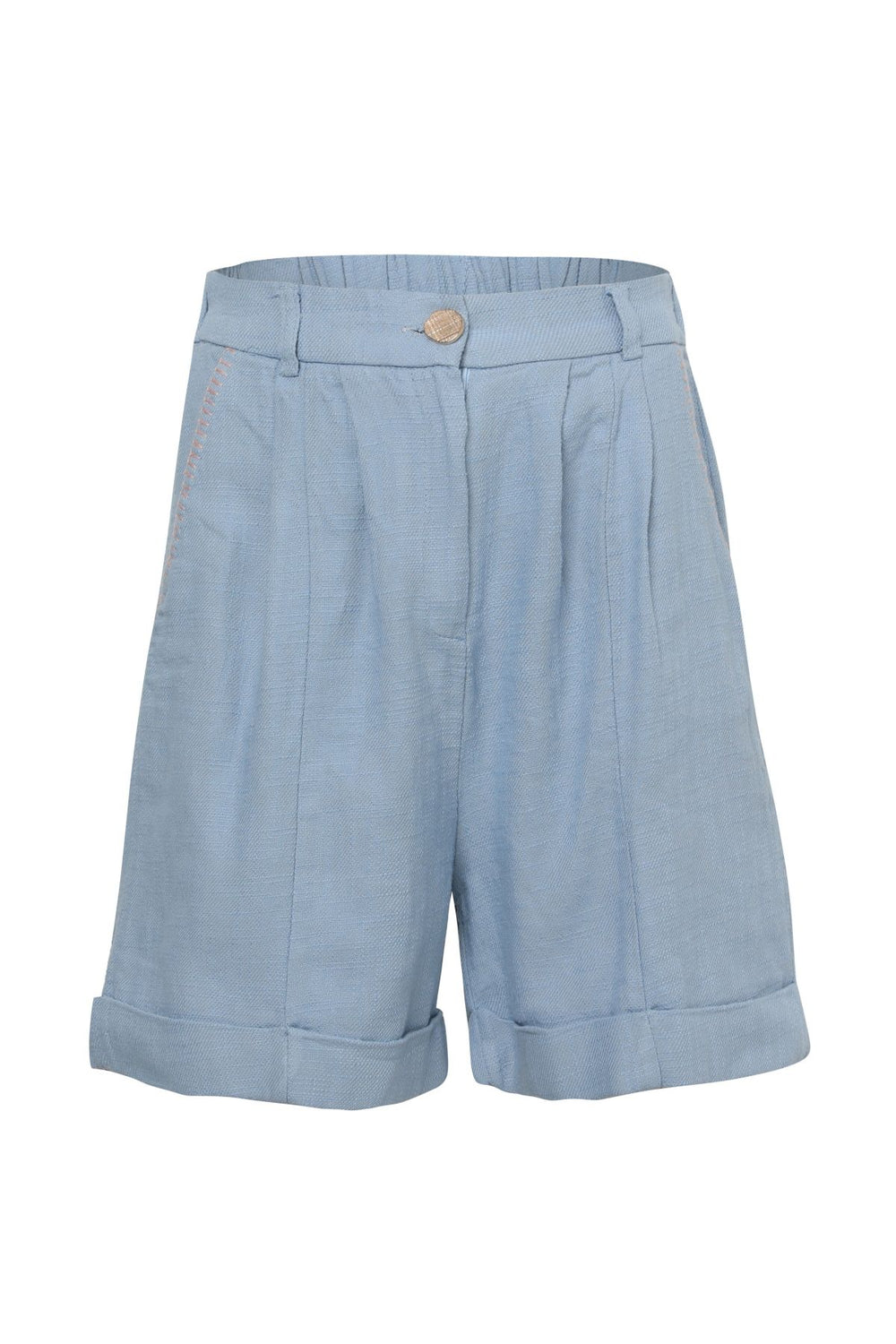 Double Leg Embroidered Linen Shorts Blue